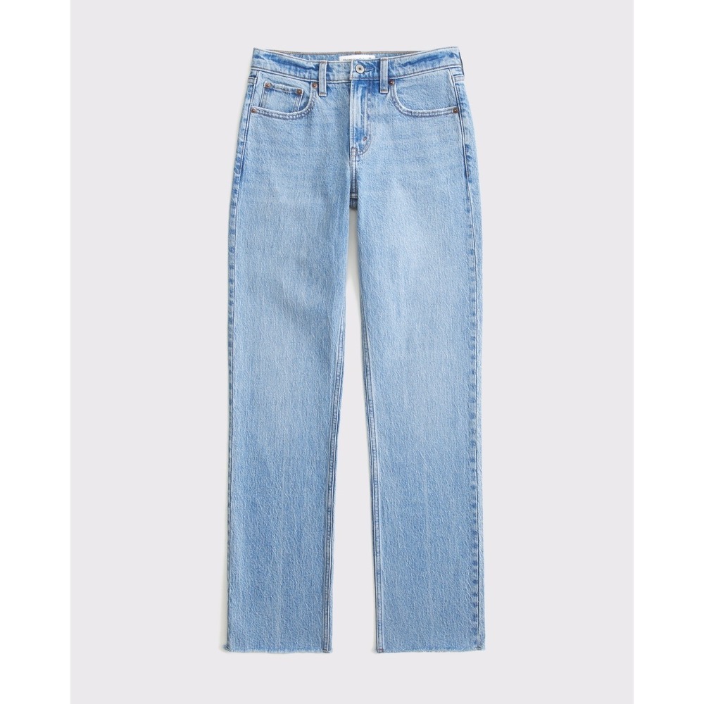 Abercrombie & Fitch Light Wash '90s Straight Leg Mid-rise Raw Hem Jeans
Size 26
